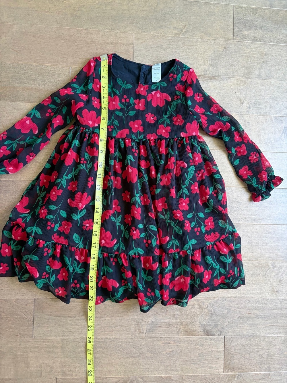 Carter's Black Dress with Red Floral Print and Green Leaves - Picture 2 of 5
